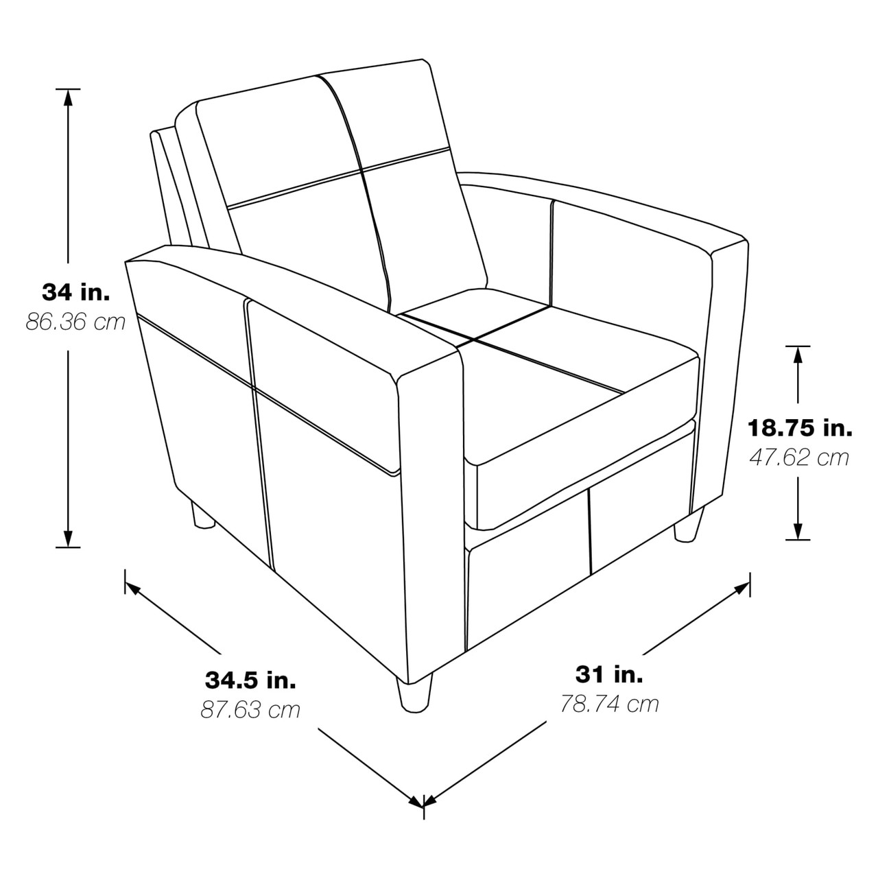 Venus Club Chair in Charcoal Faux Leather and Medium Espresso Legs