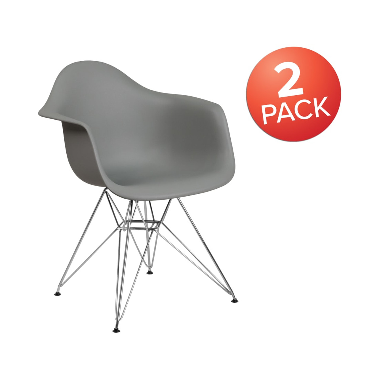 2 Pack Alonza Series Moss Gray Plastic Chair with Chrome Base