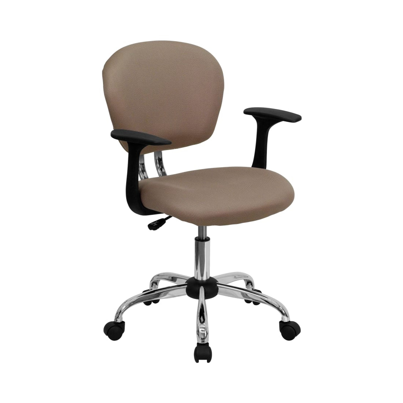 Mid-Back Coffee Brown Mesh Padded Swivel Task  Chair with Chrome Base and Arms