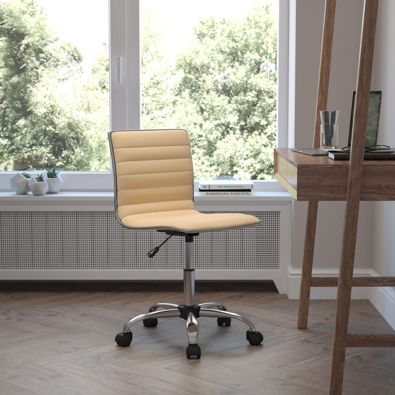 low back armless designer swivel task chair