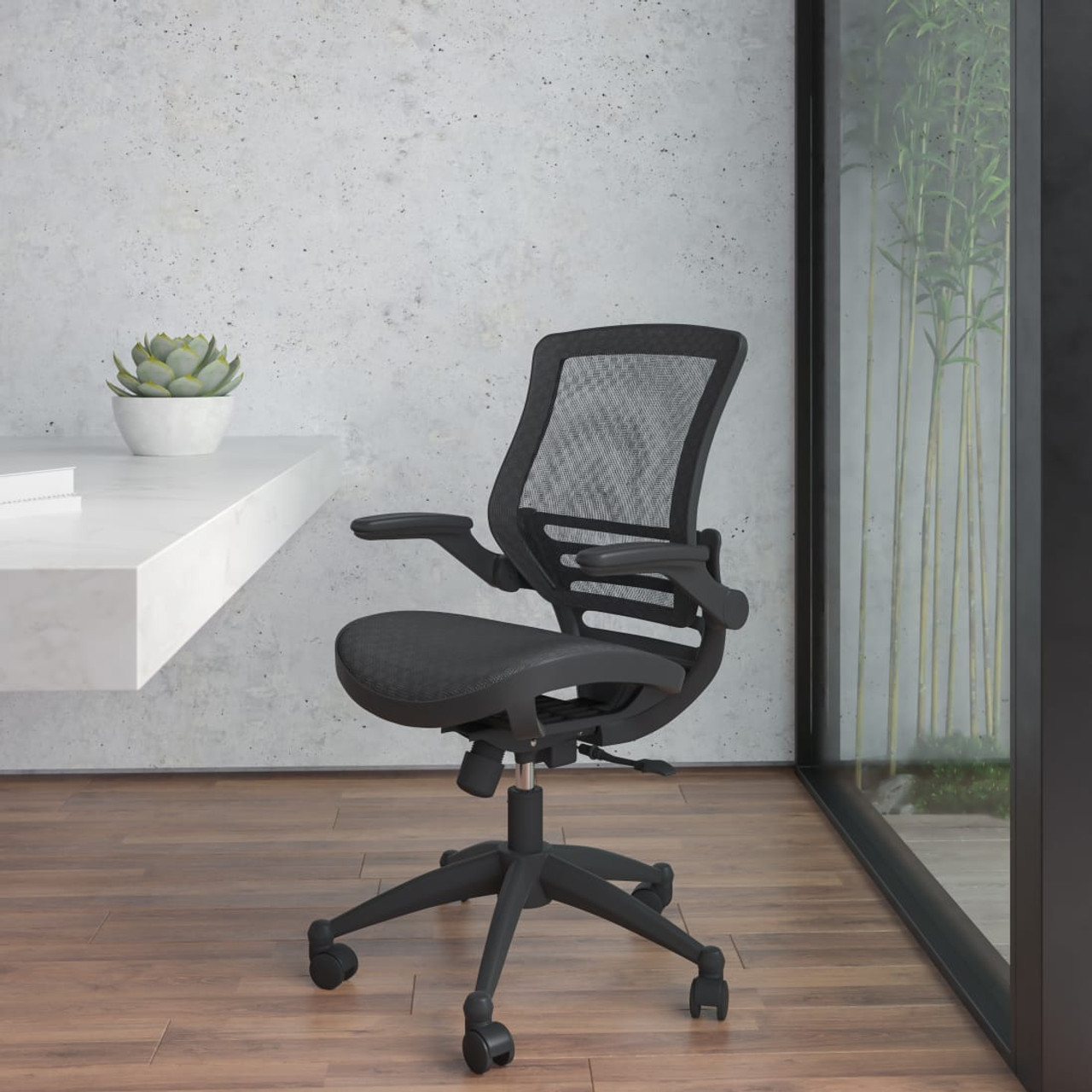 Mid-Back Transparent Black Mesh Executive Swivel  Chair with Black Frame and Flip-Up Arms