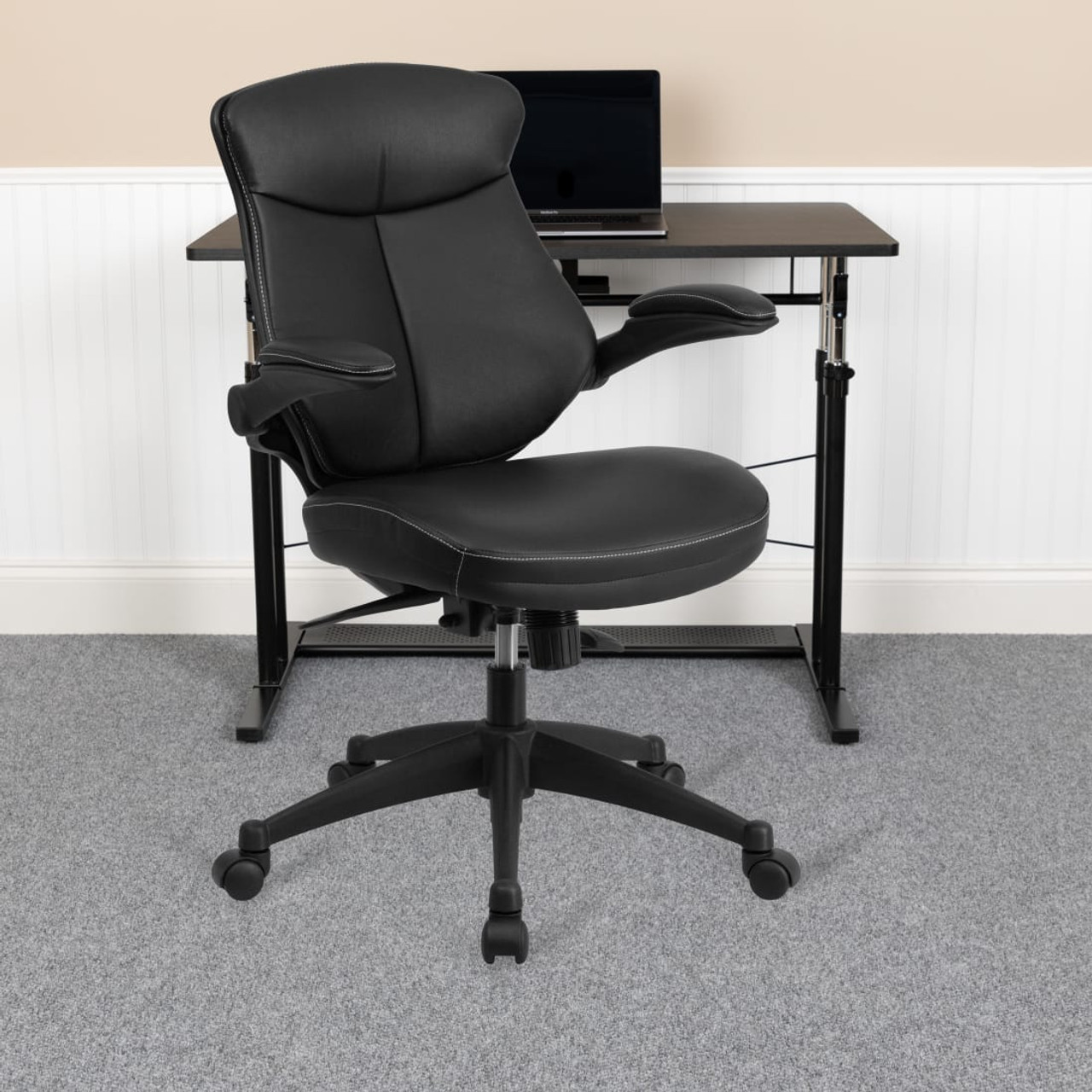 Mid-Back Black LeatherSoft Executive Swivel Ergonomic Office Chair with Back Angle Adjustment and Flip-Up Arms - BLZP804GG