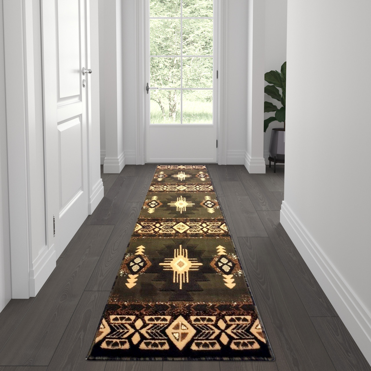 Mohave Collection 2' x 7' Sage Traditional Southwestern Style Area Rug - Olefin Fibers with Jute Backing