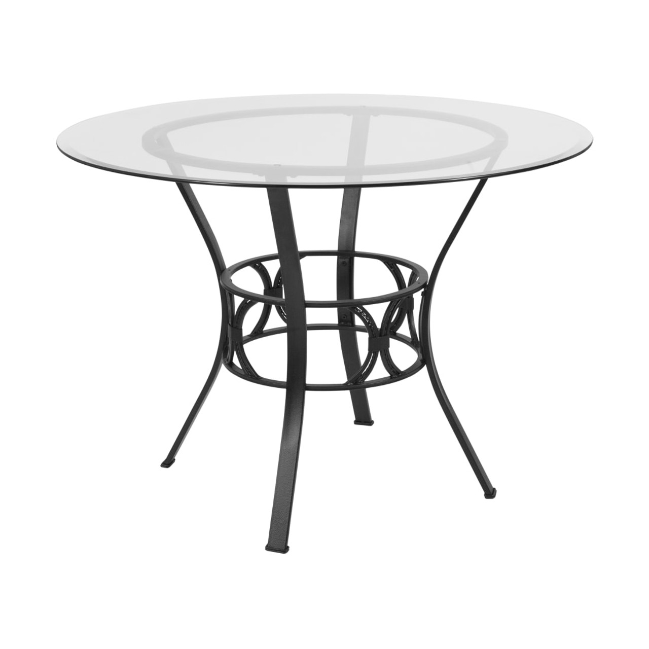 Carlisle 42” Round Glass Dining Table with Black Metal Frame