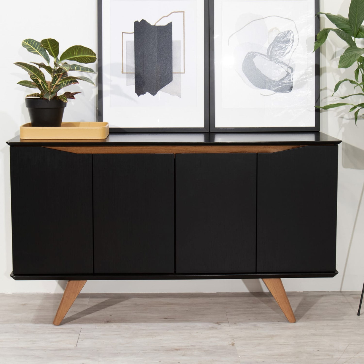 Tudor 53.15” Sideboard in Black and Maple Cream