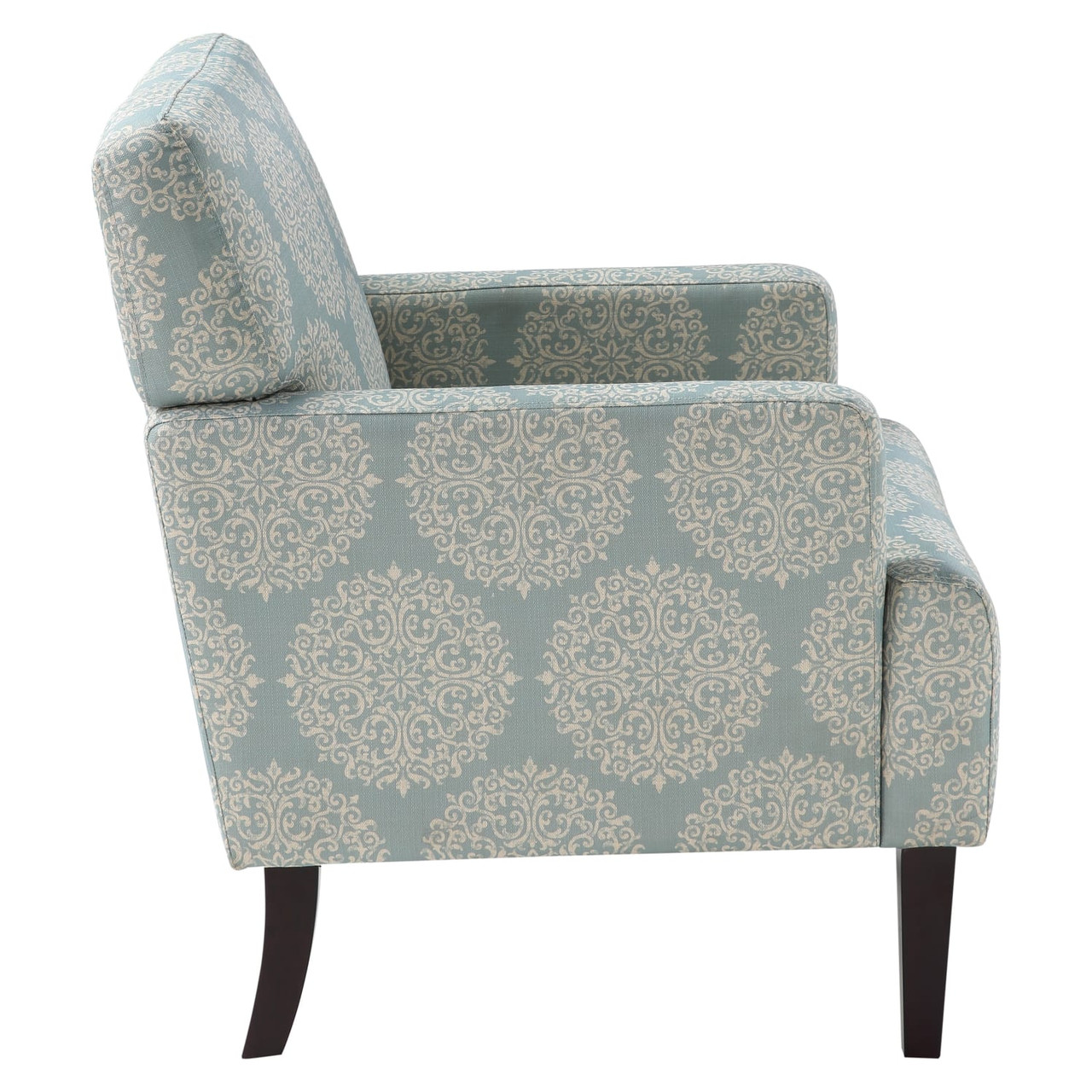 Carrington Armchair in Gabrielle Sky Fabric and Solid Wood Espresso Legs