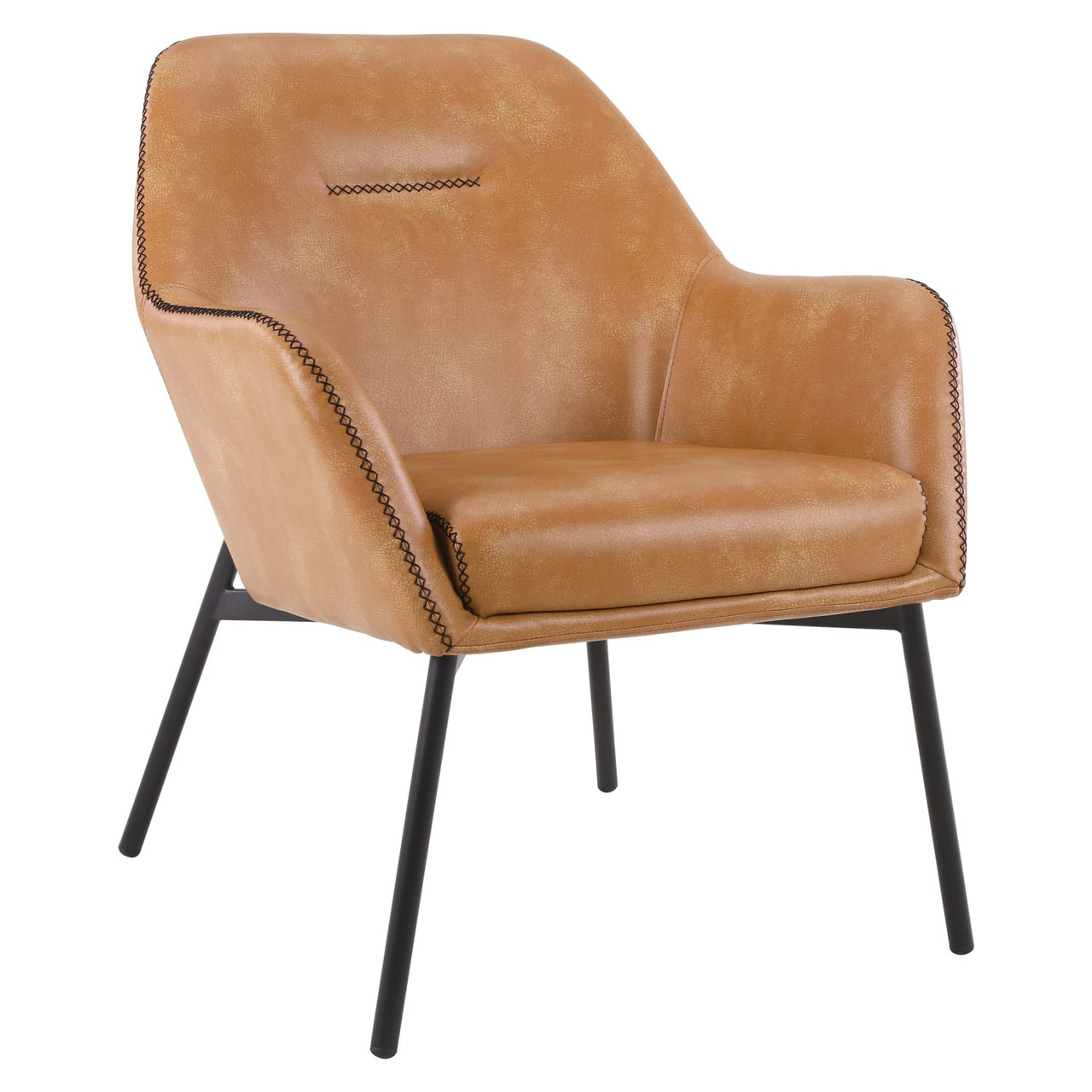 Brooks Accent Chair in Sand Faux Leather with Black Stitch and Black Legs