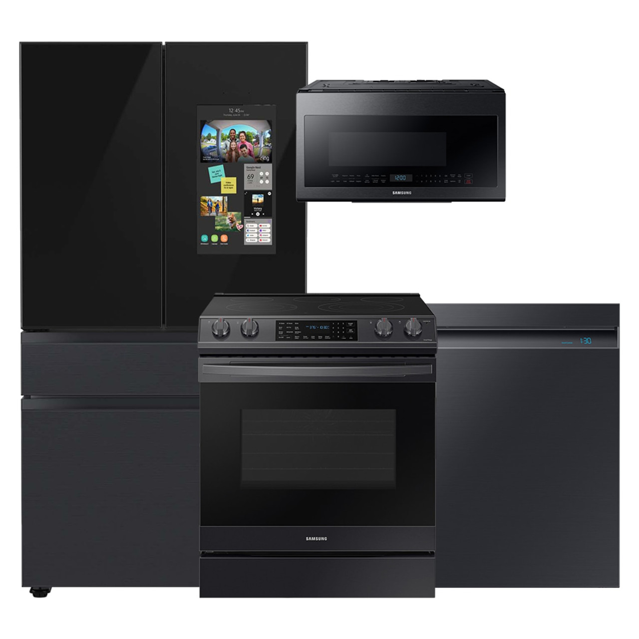 Samsung 4 Piece Fingerprint Resistant Black Stainless Steel Kitchen Package