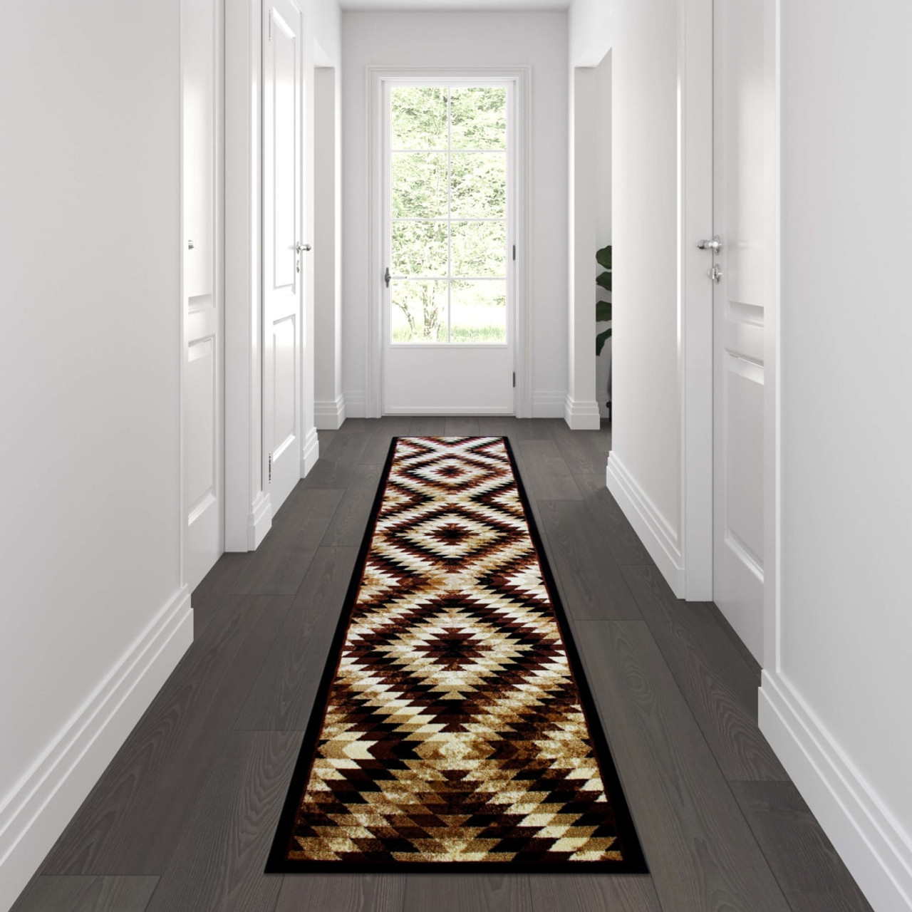 Teagan Collection Southwestern 2' x 11' Brown Area Rug - Olefin Rug with Jute Backing