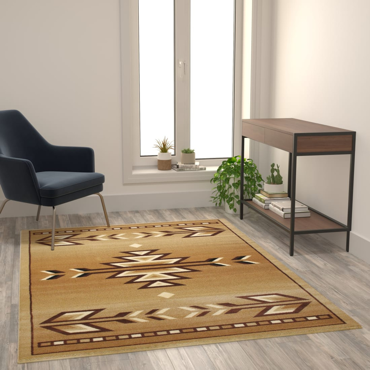 Lodi Collection Southwestern 5' x 7' Brown Area Rug - Olefin Rug with Jute Backing