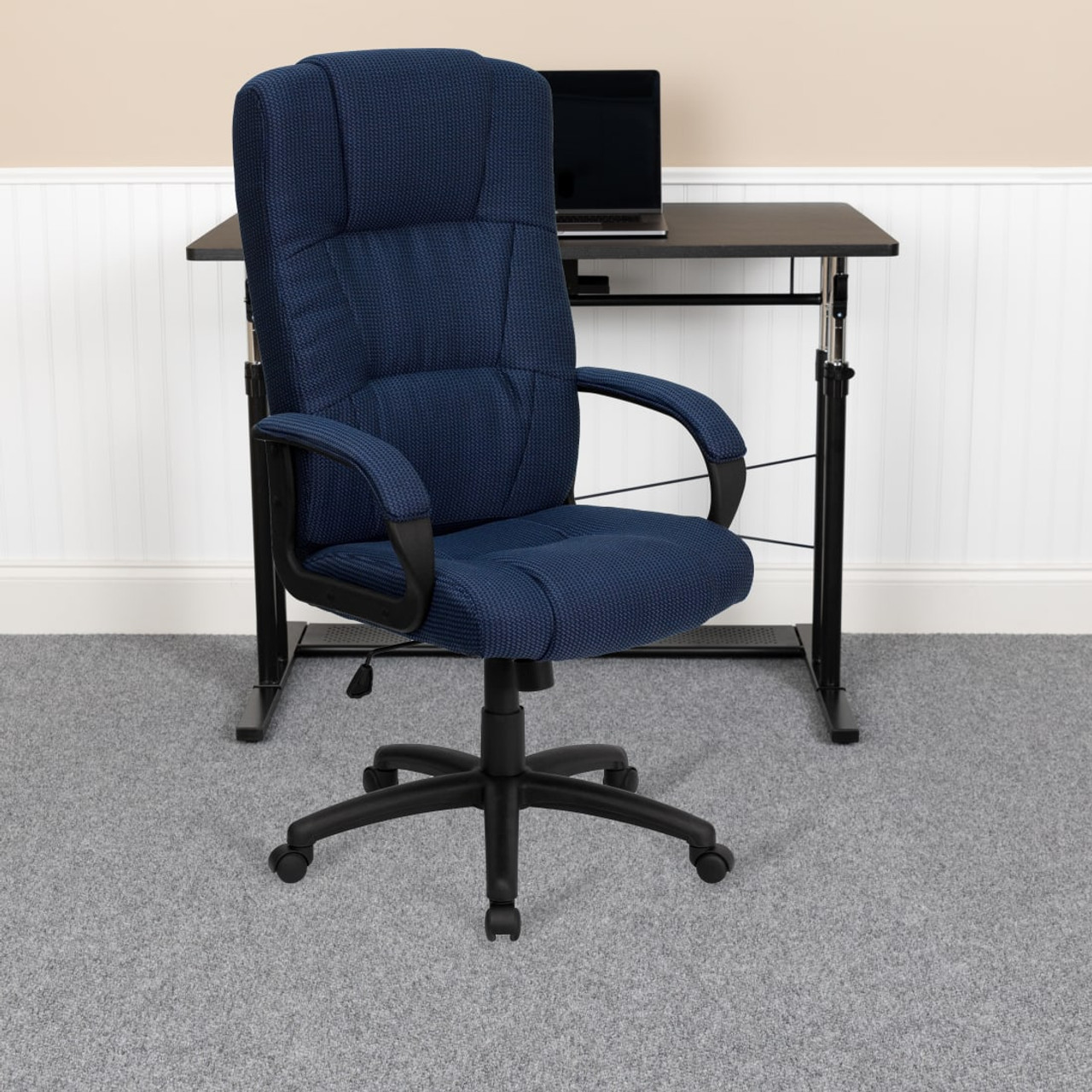 High Back Navy Blue Fabric Executive Swivel  Chair with Arms