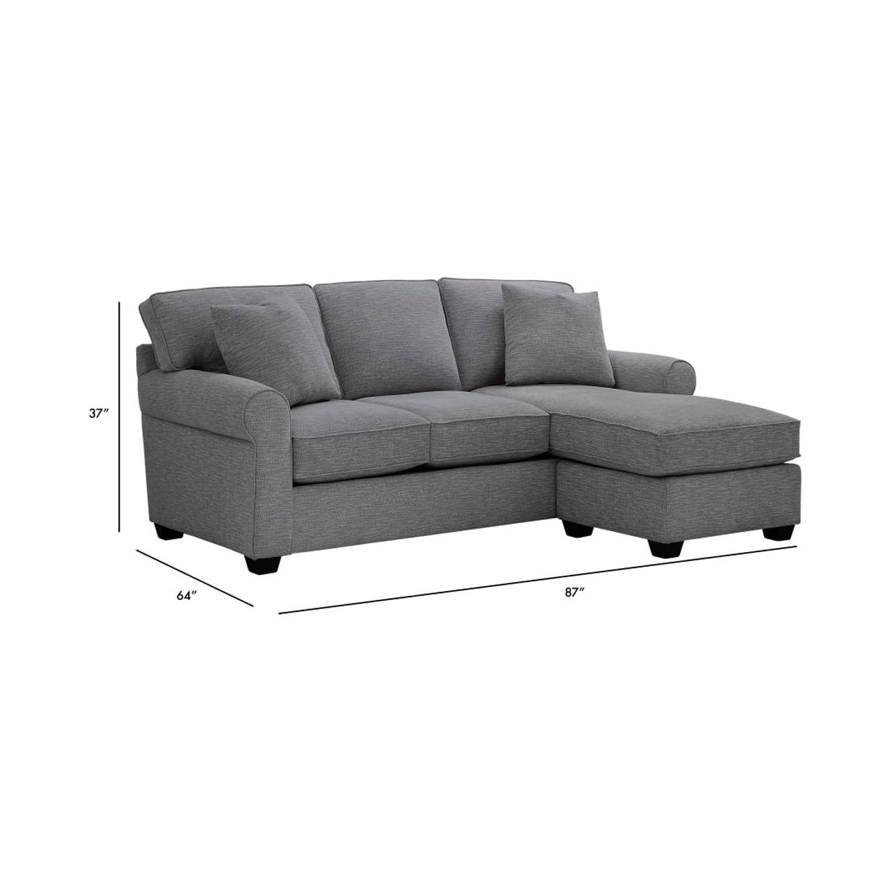 Crestview Rolled Arm Graphite Sofa Chaise