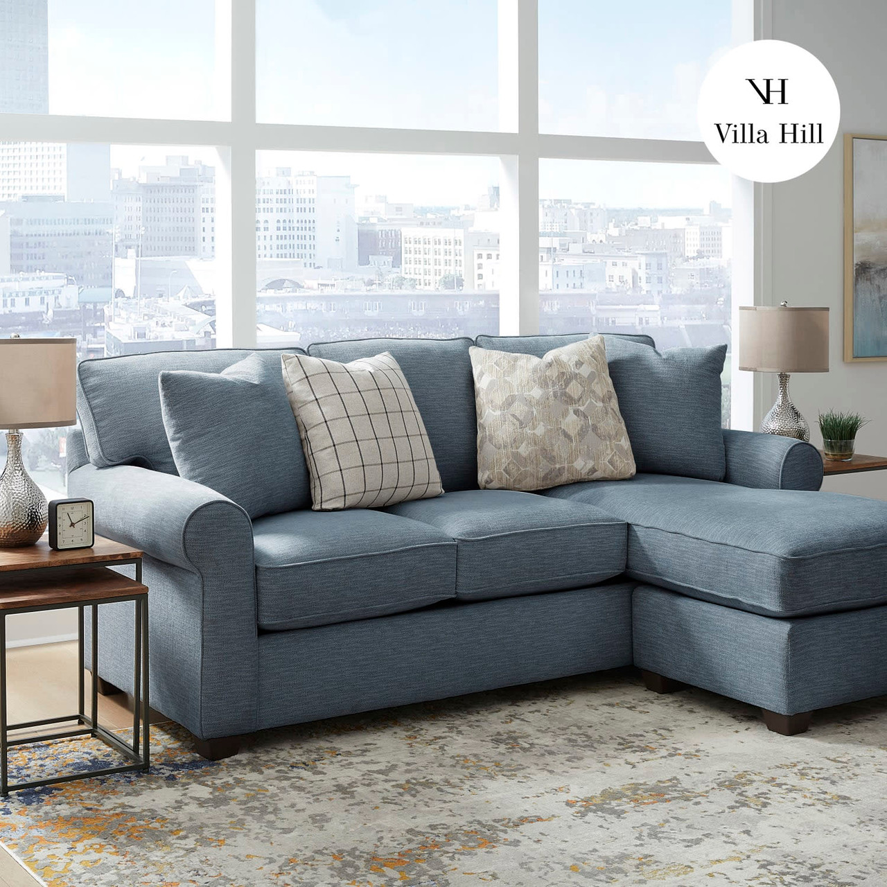 Crestview Rolled Arm Blue Sofa Chaise