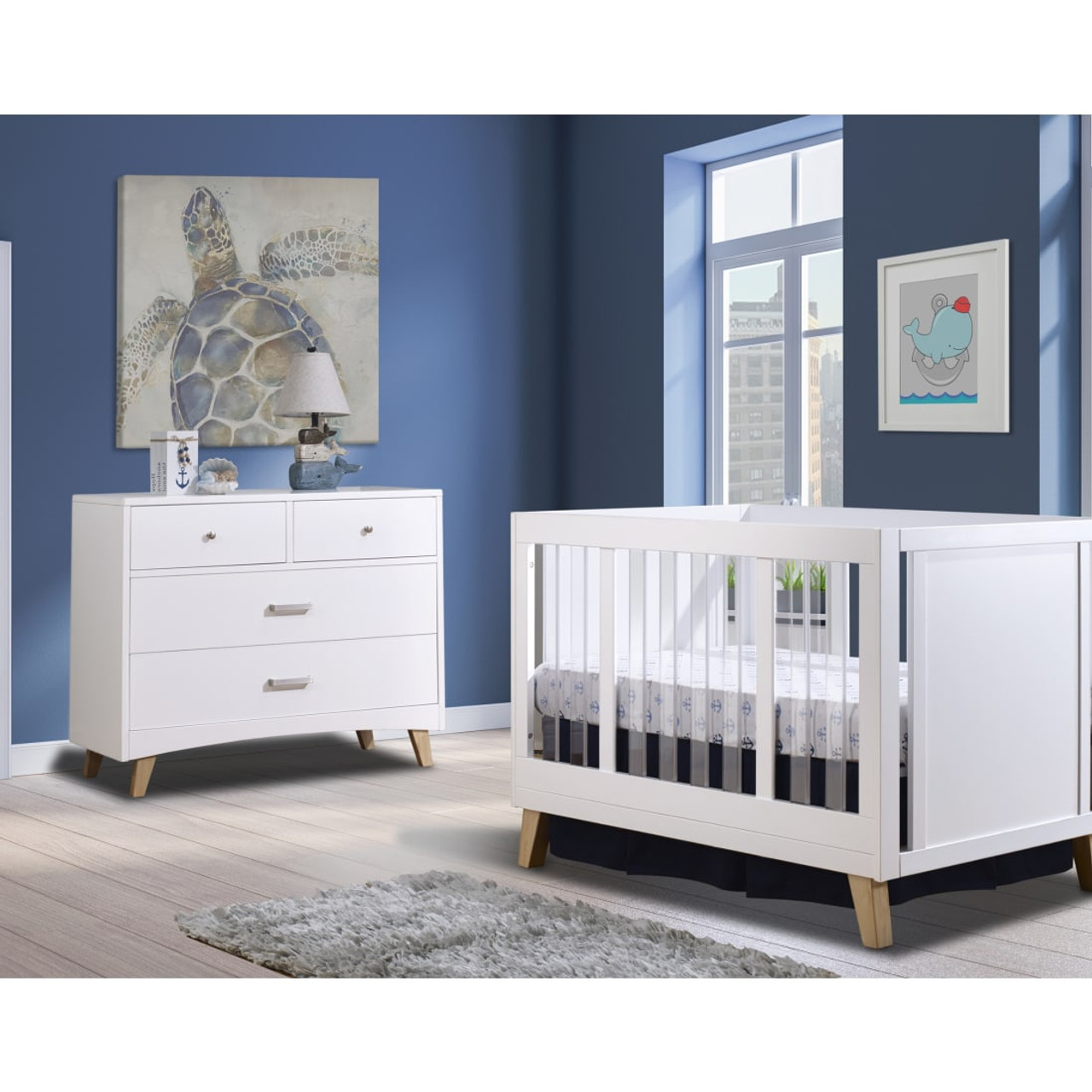 Sorelle Uptown Acrylic Crib - White and Natural Wood