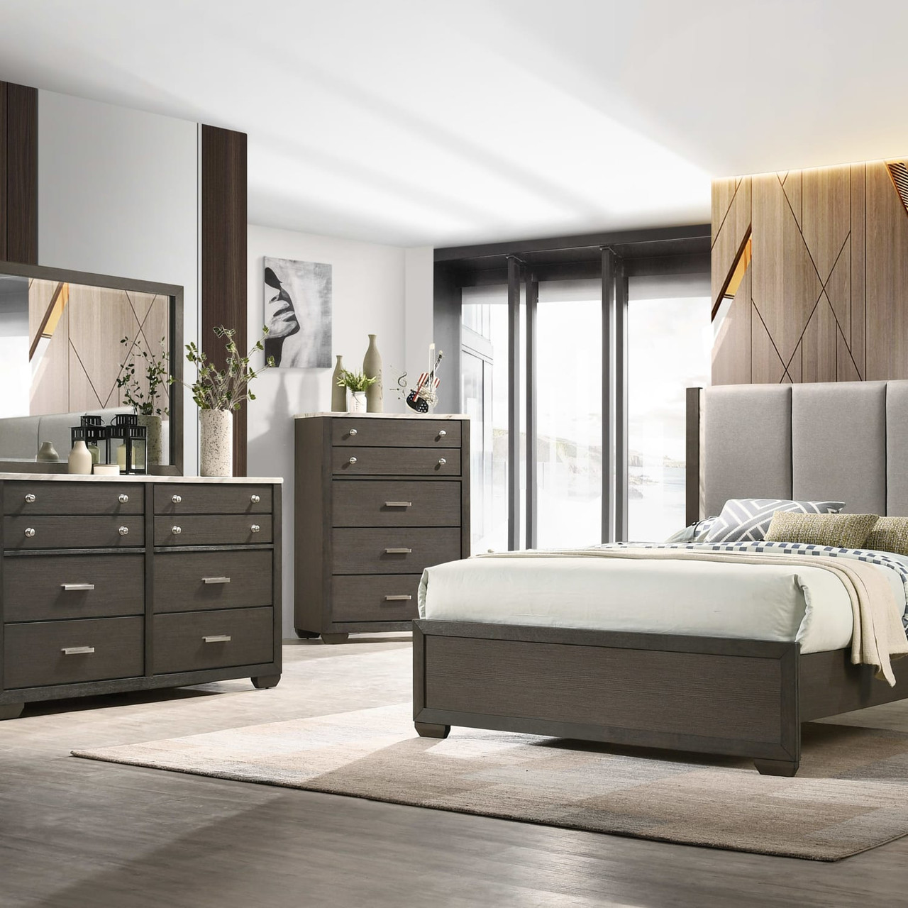 Asher 3pc Set - King Bed, Dresser & Mirror