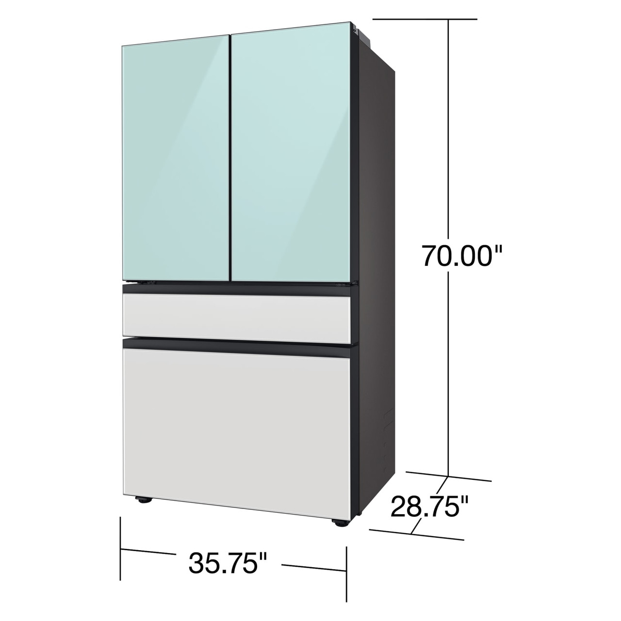 Samsung BESPOKE 23 cu. ft. Smart 4-Door French-Door Refrigerator  in Morning Blue Glass Top Panel with White Glass Middle and Bottom Panels