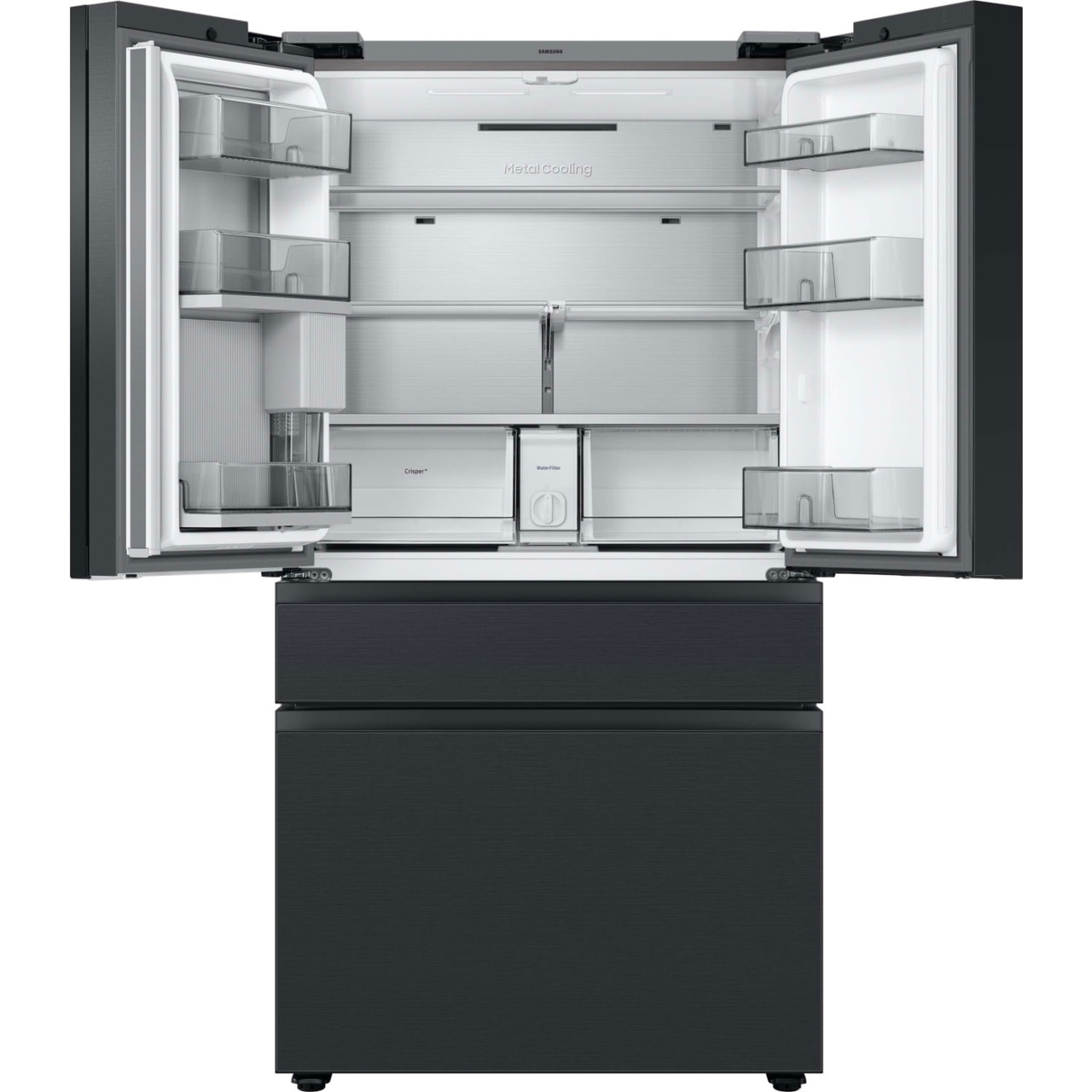 Samsung BESPOKE 23 cu. ft. Smart 4-Door French-Door Refrigerator, Family Hub and Top in Charcoal Glass, Middle and Bottom Panels in Matte Black Steel