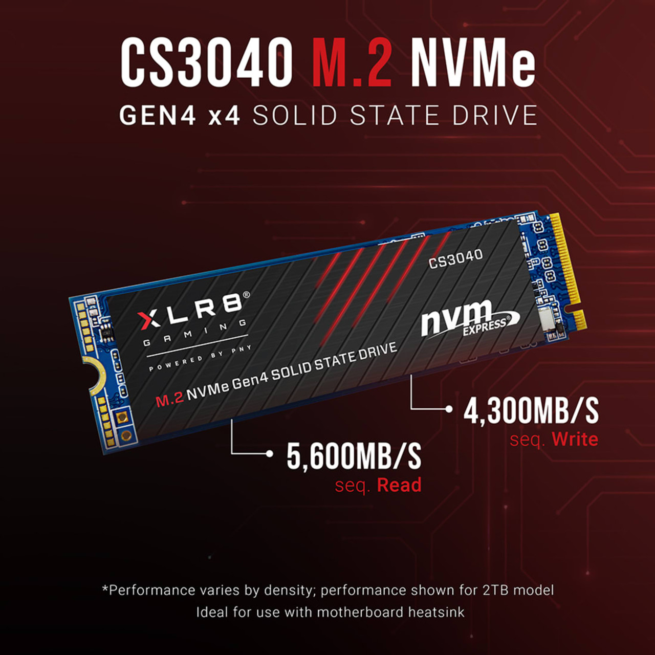 PNY XLR8 CS3040 1TB M.2 NVMe PCIe Gen4 x4 Internal Solid State Drive (SSD) w/Heatsink