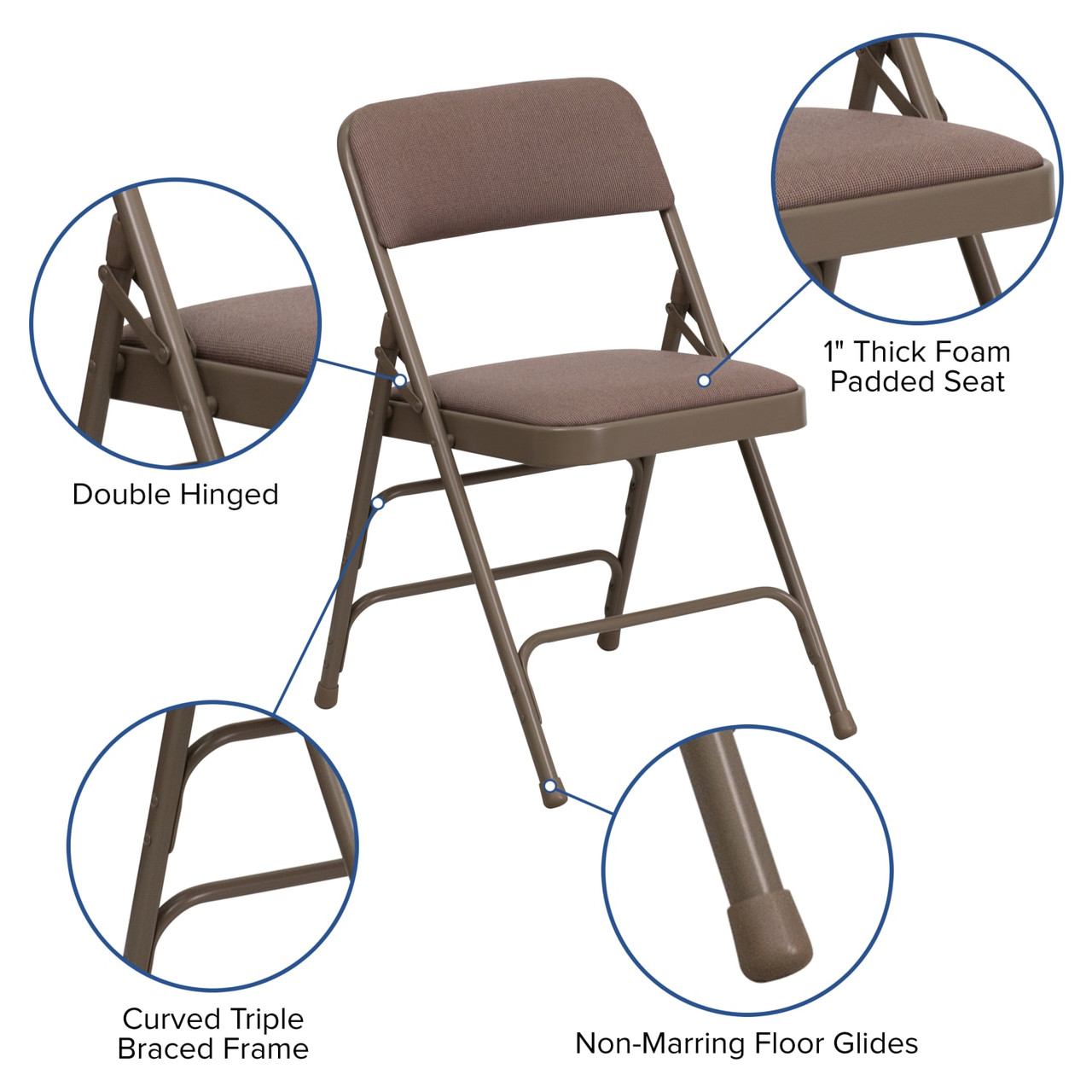 HERCULES Series Curved Triple Braced & Double Hinged Beige Fabric Metal Folding Chair