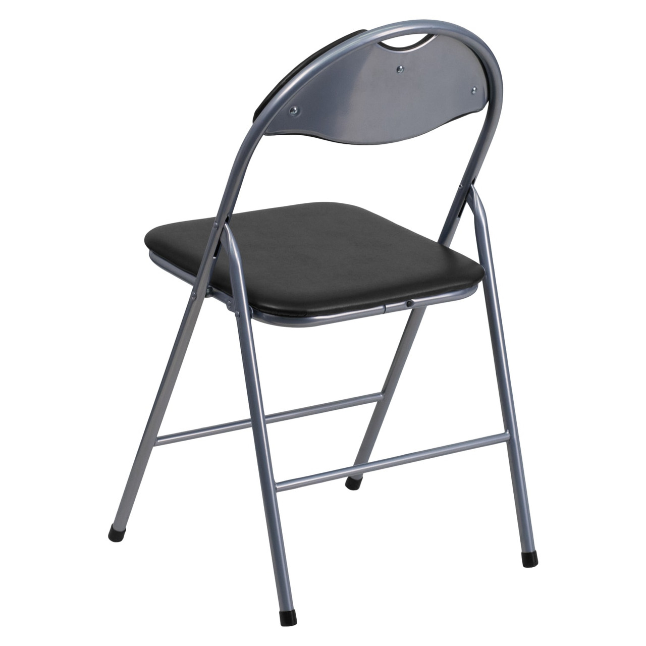 HERCULES Series Black Vinyl Metal Folding Chair with Carrying Handle