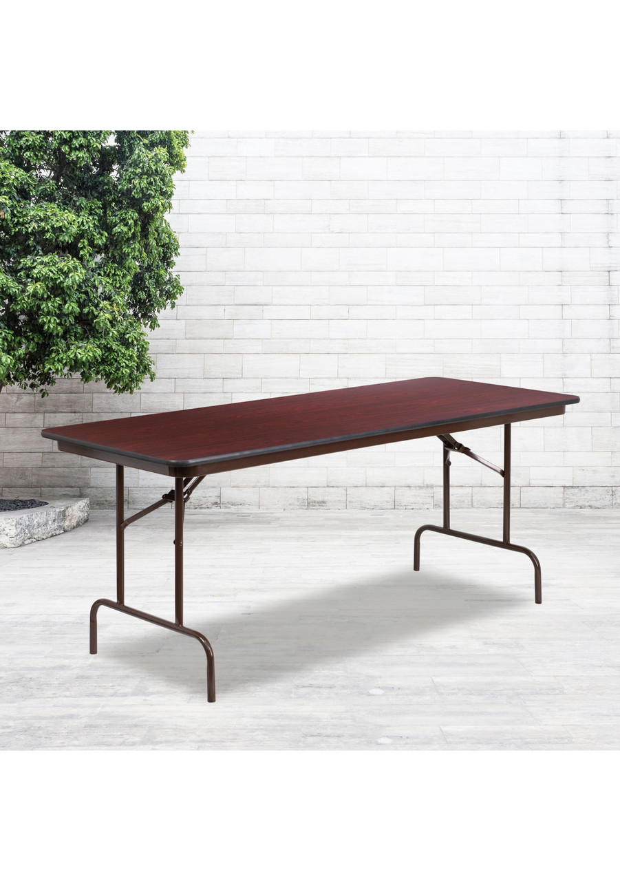 6-Foot Mahogany Melamine Laminate Folding Banquet Table