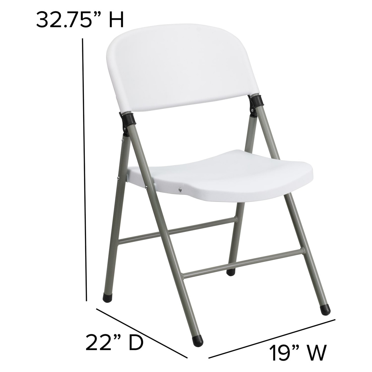 HERCULES White Plastic Folding Chair with Gray Frame