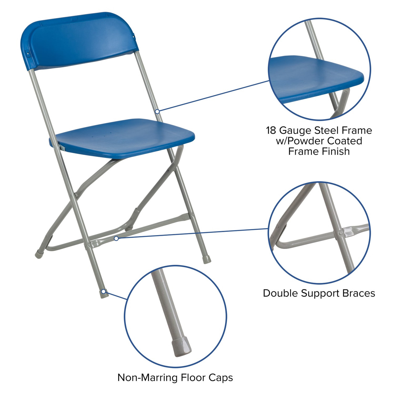 Hercules  Series Plastic Folding Chair - Blue - 2 Pack Comfortable Event Chair-Lightweight Folding Chair