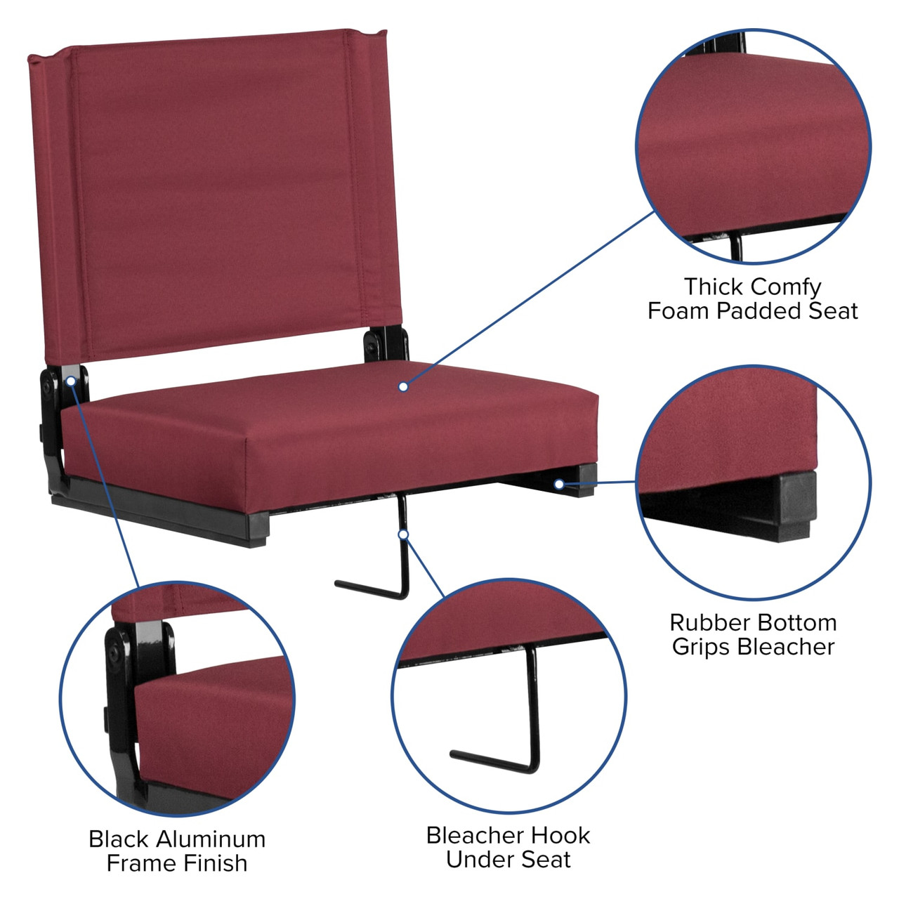 Set of 2 Grandstand Comfort Seats by Flash - Lightweight Stadium Chair with Handle & Ultra-Padded Seat, Maroon