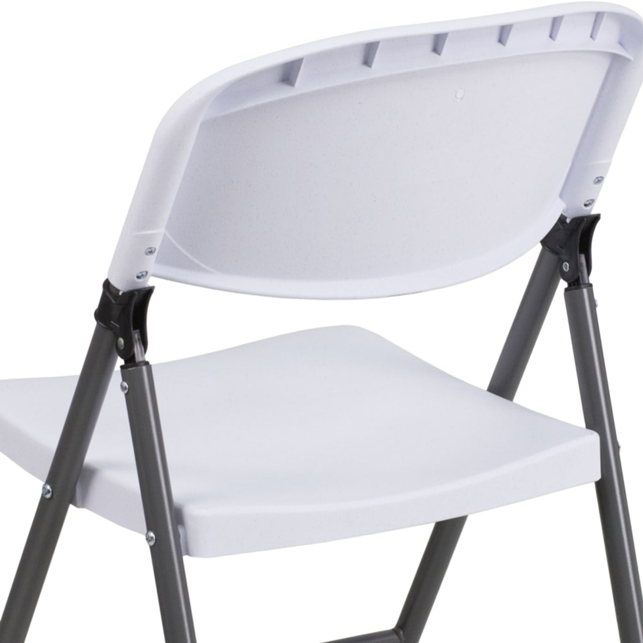 2 Pack HERCULES Granite White Plastic Folding Chair with Charcoal Frame