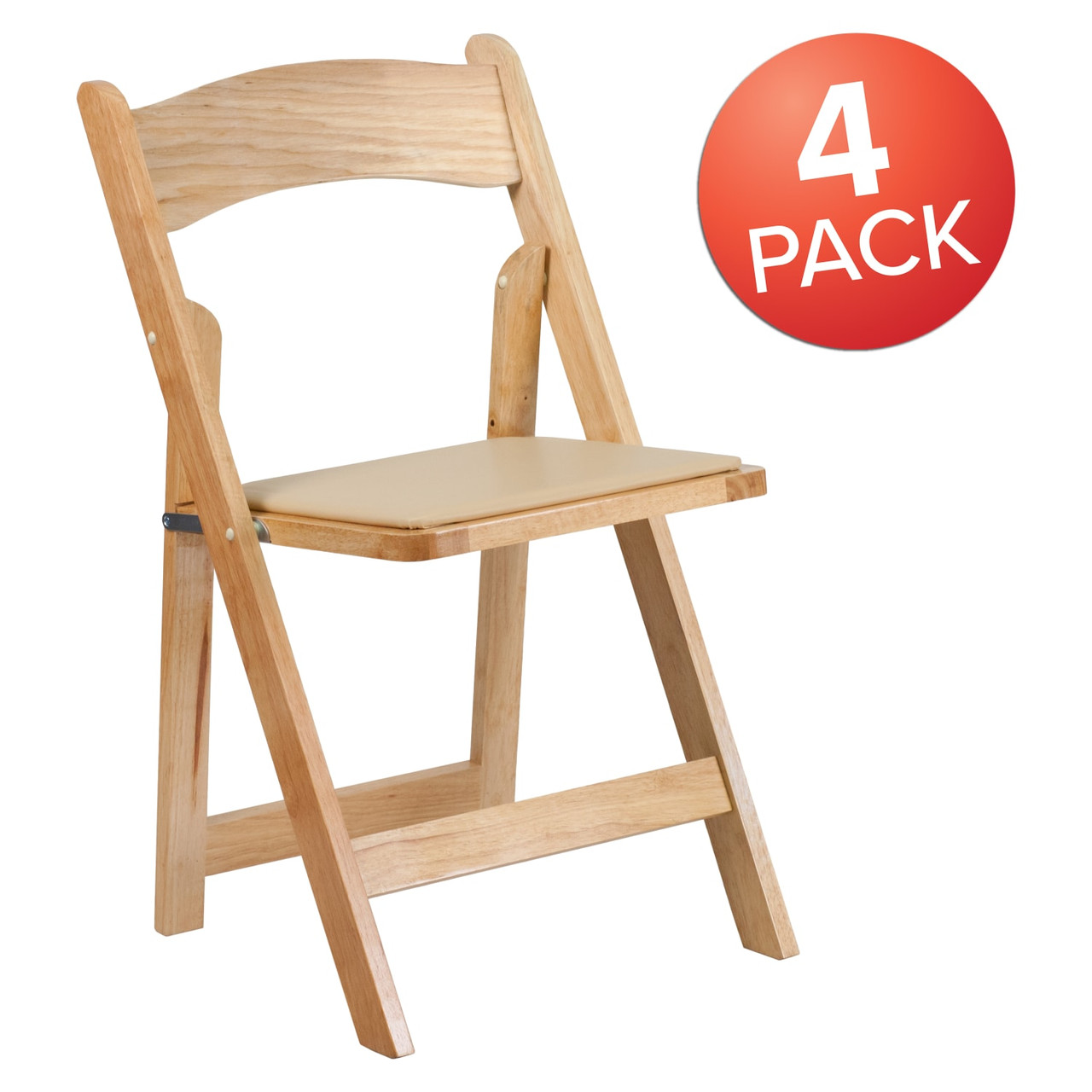 4 Pack Hercules  Series Natural Wood Folding Chair with Vinyl Padded Seat