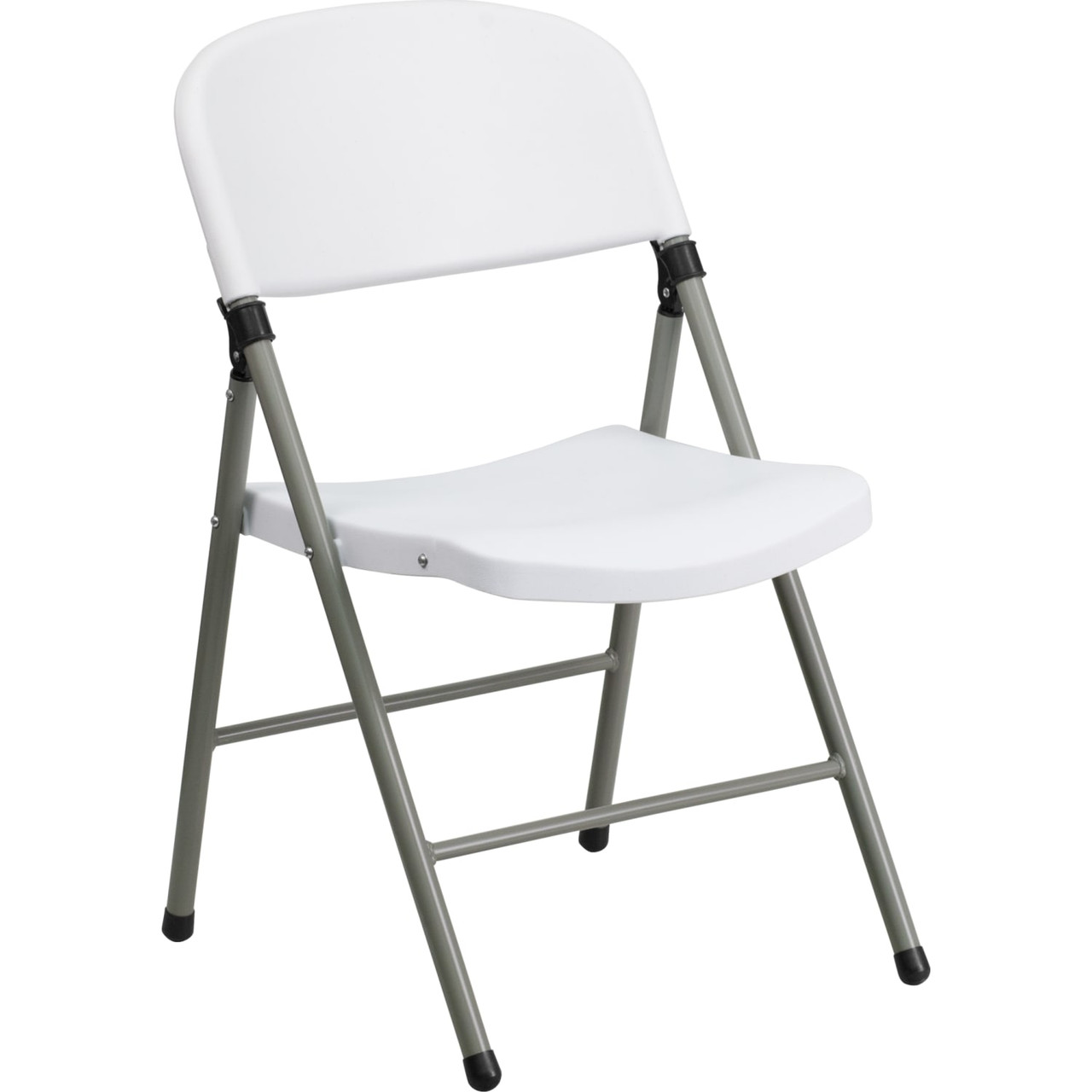 Hercules  Series White Plastic Folding Chairs | Set of 2 Lightweight Folding Chairs with Gray Frame