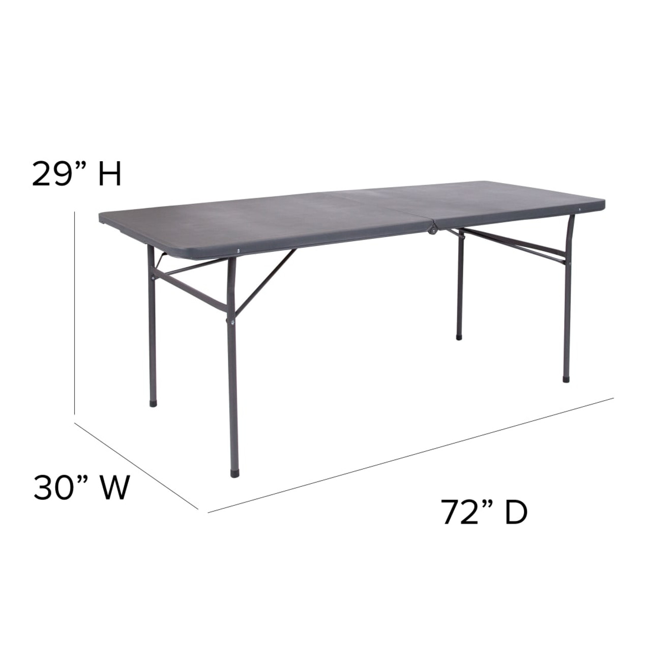 6-Foot Bi-Fold Dark Gray Plastic Folding Table with Carrying Handle