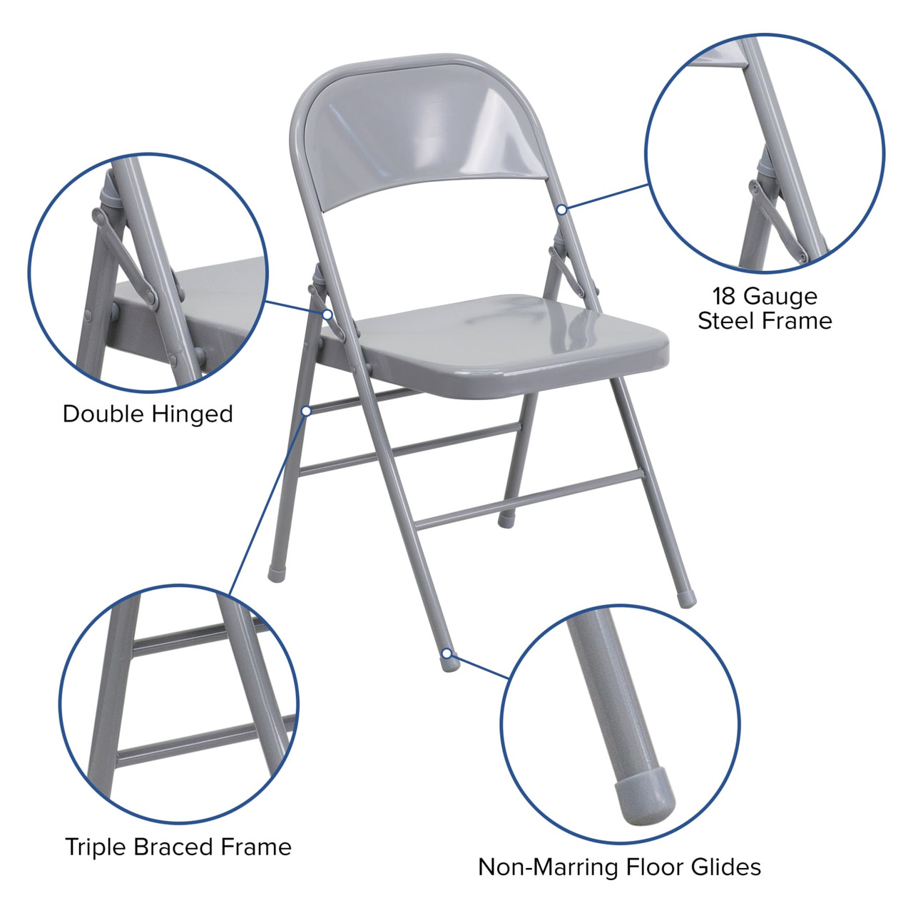 HERCULES Series Triple Braced & Double Hinged Gray Metal Folding Chair