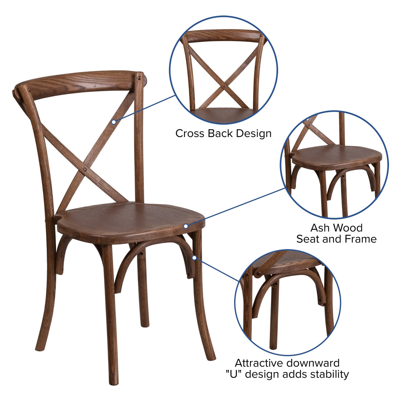 HERCULES Series Stackable Pecan Wood Cross Back Chair