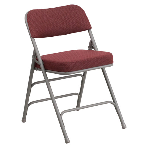 HERCULES Series Premium Curved Triple Braced & Double Hinged Burgundy Fabric Metal Folding Chair