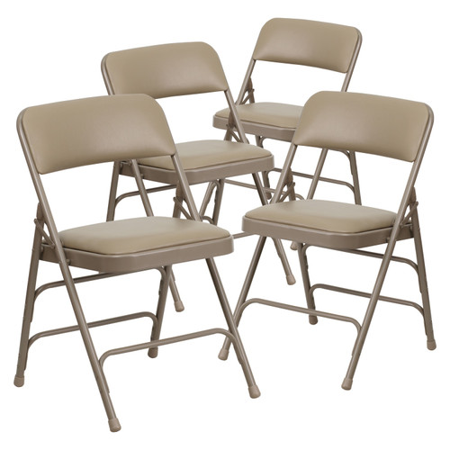 4 Pack HERCULES Series Curved Triple Braced & Double Hinged Beige Vinyl Metal Folding Chair
