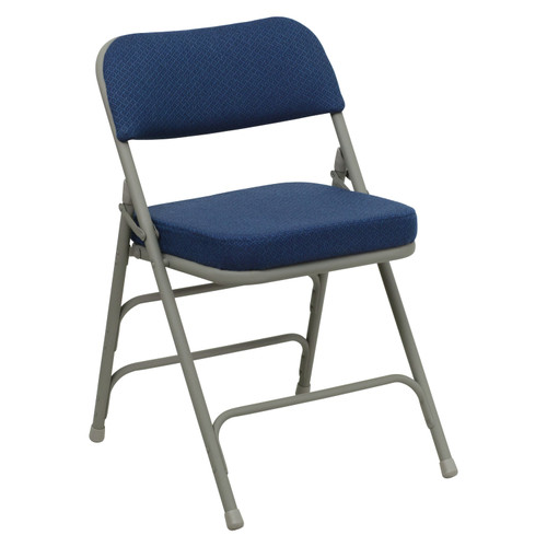 HERCULES Series Premium Curved Triple Braced & Double Hinged Navy Fabric Metal Folding Chair  - Navy Fabric/Gray Frame