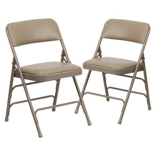 2 Pack HERCULES Series Curved Triple Braced & Double Hinged Beige Vinyl Metal Folding Chair