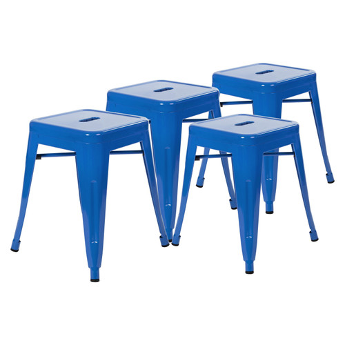 18" Table Height Stool, Stackable Backless Metal Indoor Dining Stool, Restaurant Stool in Royal Blue - Set of 4 - pack silo