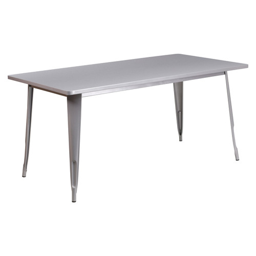Commercial Grade 32" x 63" Rectangular Silver Metal Indoor-Outdoor Table