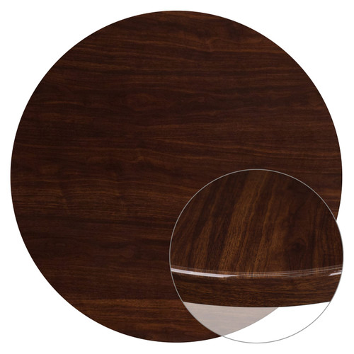 48'' Round High-Gloss Walnut Resin Table Top with 2'' Thick Drop-Lip