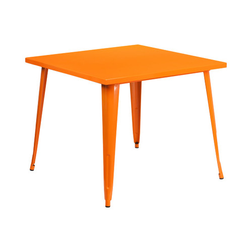 Commercial Grade 36" Square Orange Metal Indoor-Outdoor Table