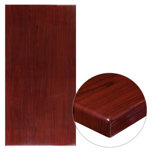 Rectangular High-Gloss Mahogany 30" x 60" Resin Table Top with 2" Thick Edge