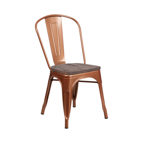 Copper Metal Stackable Chair with Wood Seat