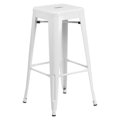 Commercial Grade 30" High Backless White Metal Indoor-Outdoor Barstool with Square Seat