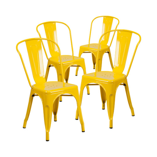 4 Pack Yellow Metal Indoor-Outdoor Stackable Chair