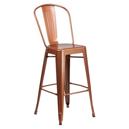 30” High Copper Metal Indoor-Outdoor Barstool with Back