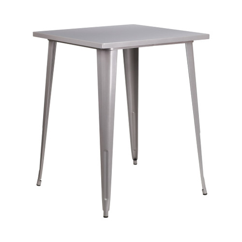 Commercial Grade 32" Square Silver Metal Indoor-Outdoor Bar Height Table