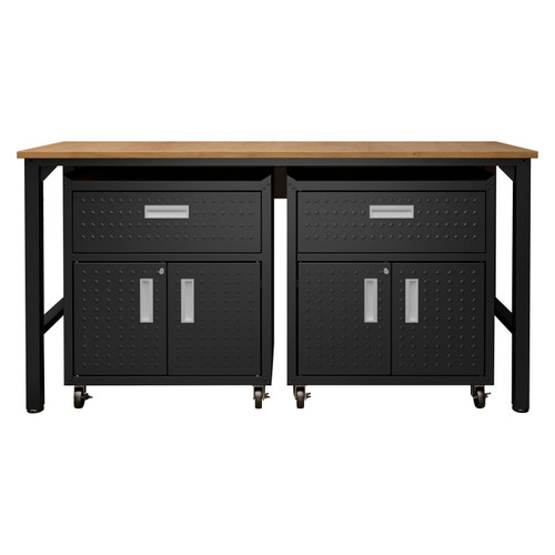 3-Piece Fortress Mobile Space-Saving Steel Garage Cabinet and Worktable 4.0 in Charcoal Gray