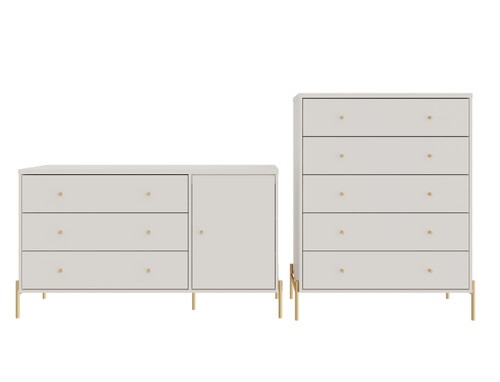 Jasper Full Extension Sideboard Dresser and Tall Dresser Set of 2 in Off White